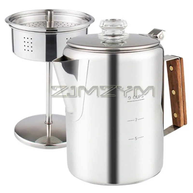 9 Cup Coffee Percolators 1500ml Stainless Steel Coffee Maker Portable Camping Home Stovetop Coffee Pot With Comfort Grip