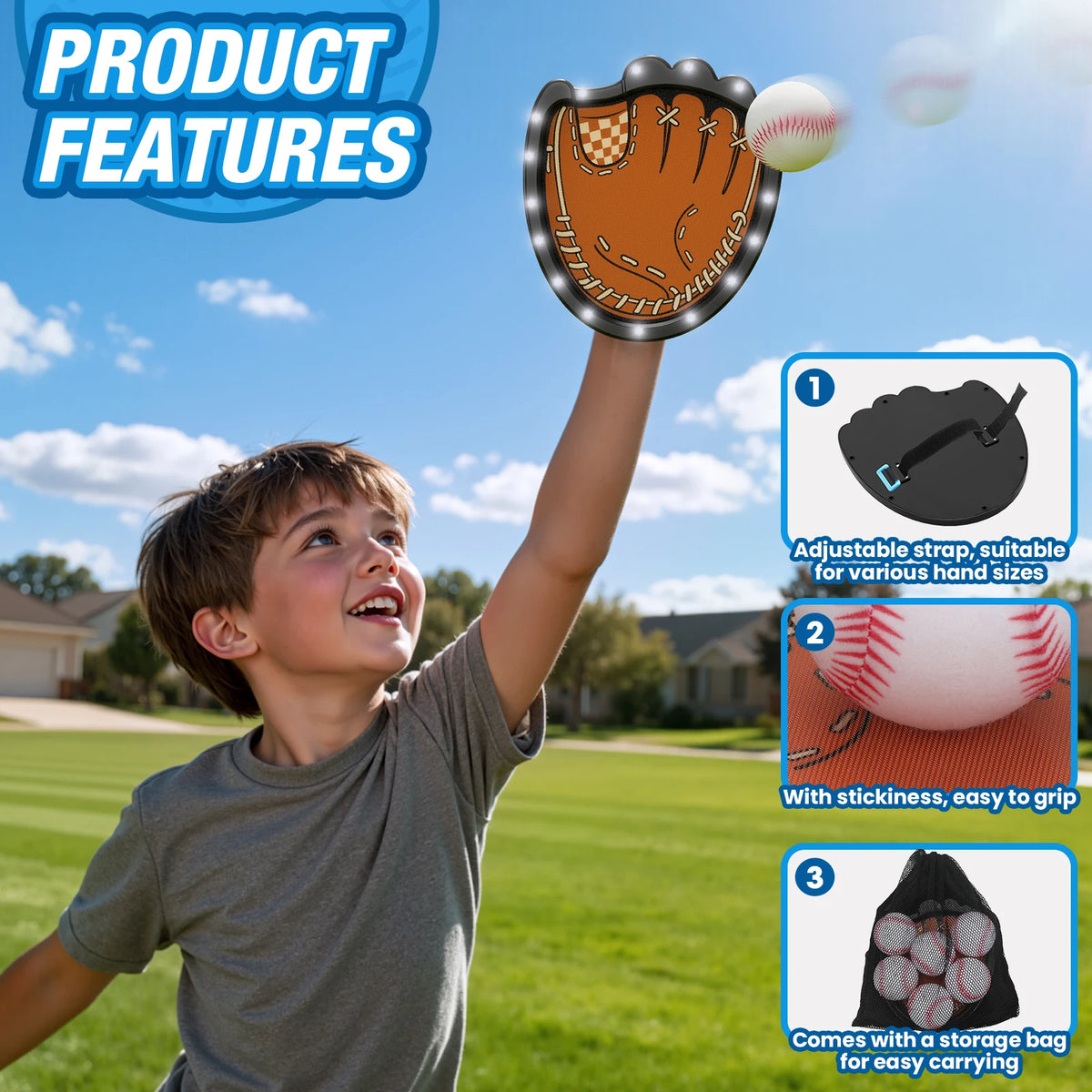 Light Up Toss and Catch Ball Set for Kids 3~12, Child Baseball Toys Glow in the Dark T Ball Set, Outdoor Beach Camping Games for Family, Birthday Gifts for Boys Girls, 4 Pads & 6 Balls