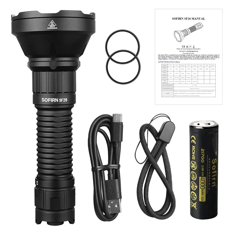 Sofirn SF26 2000lm SFT40 LED 6000K Tactical Flashlight Type-C Rechargeable Protable Powerful 21700 Torch Camping EDC Flashlight