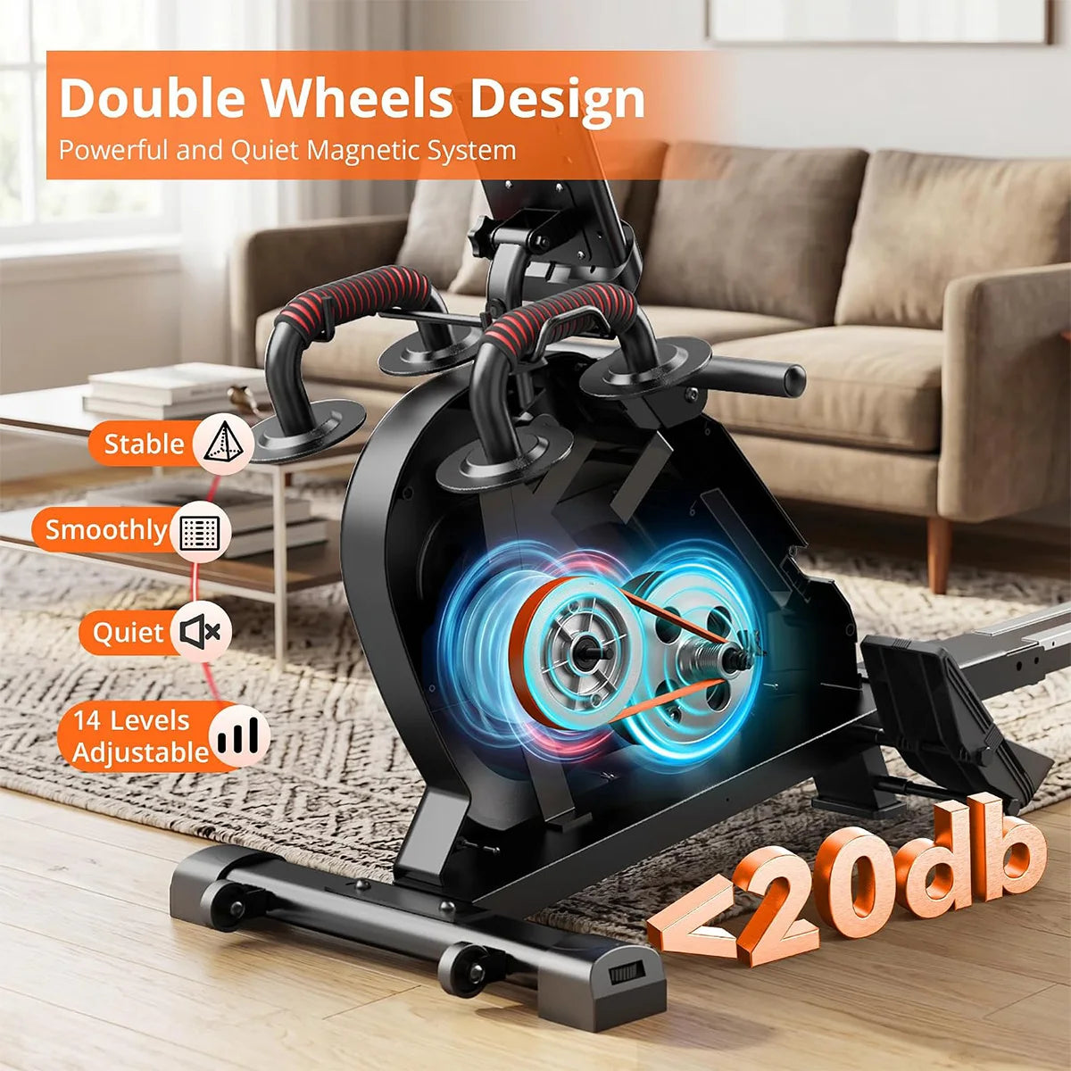 Pooboo Rowing Machine for Home, Foldable Magnetic Rowing Machine,14 Levels Quiet Resistance, Rower Machine with 350 LB Weight Capacity, Comfortable Padded Seat