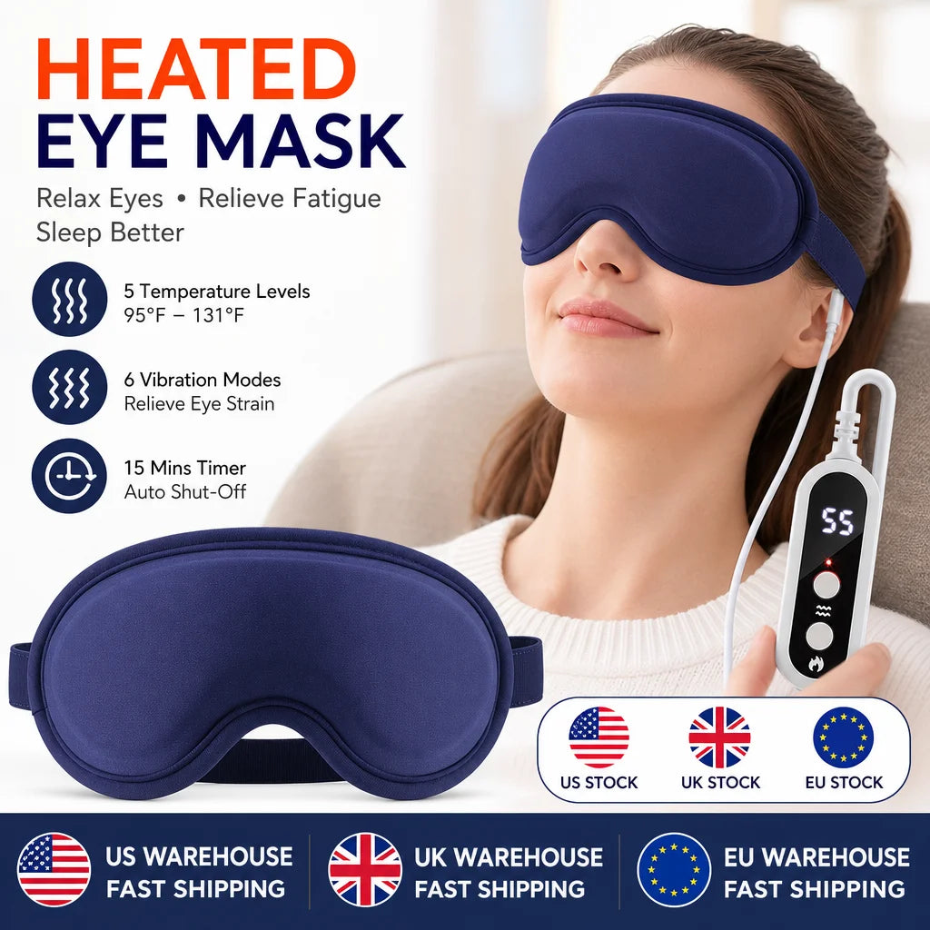 Heated Eye Massager Mask, 5 Temperature Settings 6 Vibration Intensities, 3D Shaped Relaxation Sleep Mask with Smart Timer