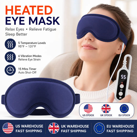 Heated Eye Massager Mask, 5 Temperature Settings 6 Vibration Intensities, 3D Shaped Relaxation Sleep Mask with Smart Timer