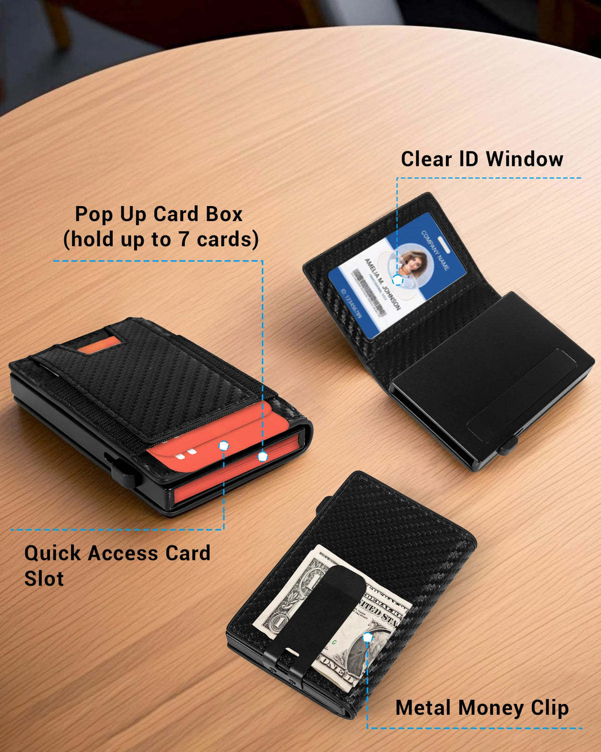 Rfid Blocking Wallet For Men Short Bifold Slim Pop Up Aluminum Card Holder Box With ID Case Metal Money Clip Gift Box Magnetic