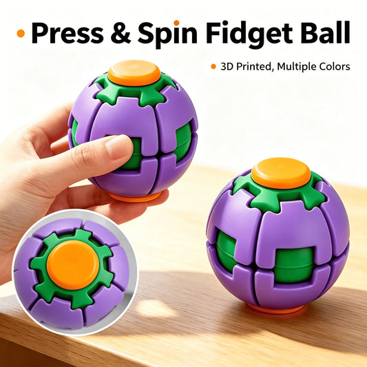 3D Printed Rotating Fidget Ball Pressable Finger Spinner Portable Pocket Stress Toy Smooth Spin Anxiety Relief Desk Toy for Office Study