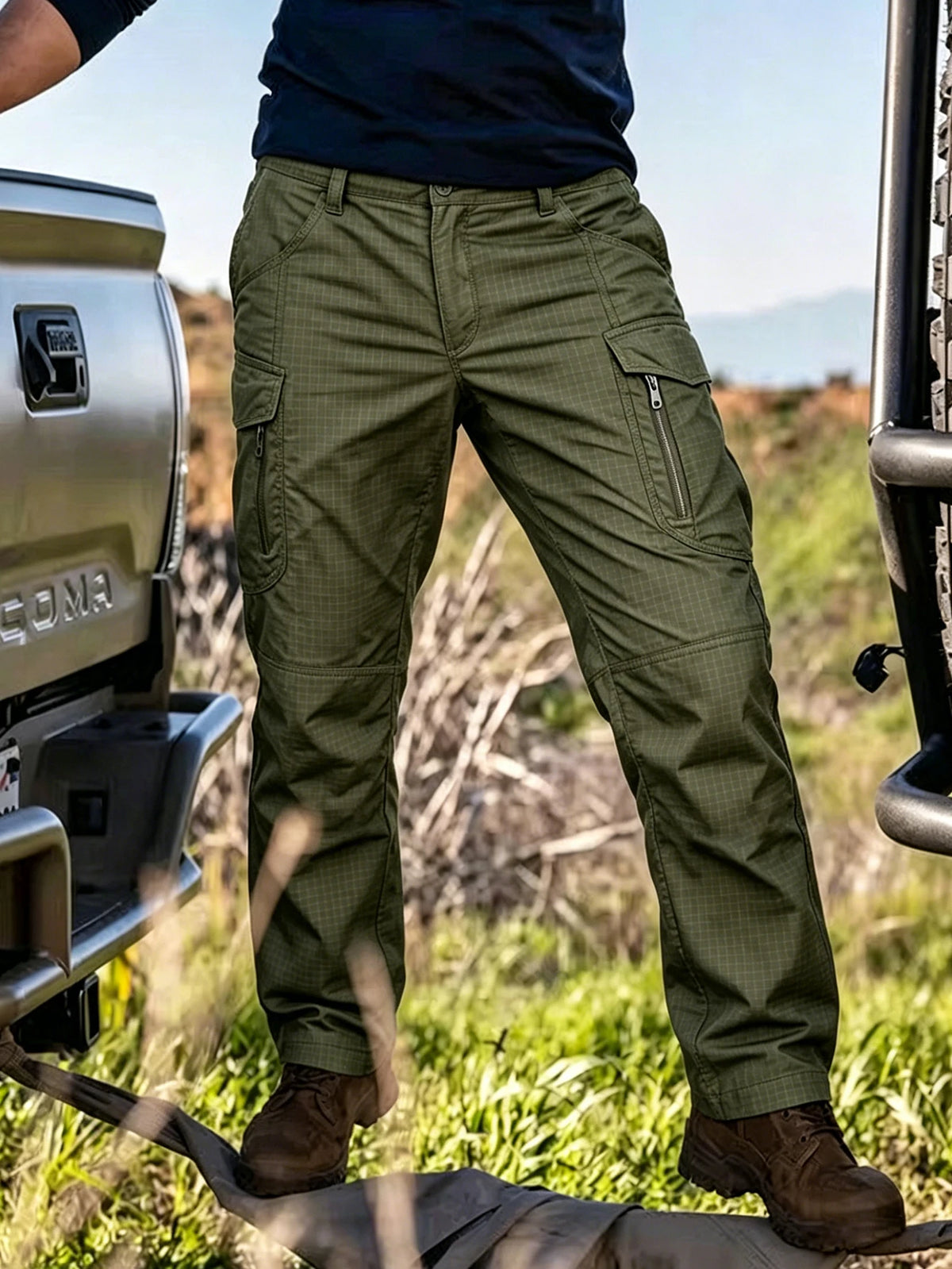 Men's Stretch Tactical Pants, Water Resistant Ripstop Cargo Pants, Lightweight EDC Hiking Work Pants, Ships from US