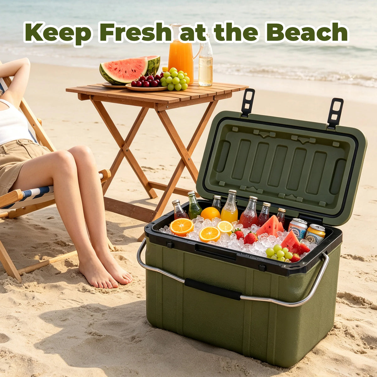 25 Quart Green Cooler, Ultra-Light Insulated Ice Chest – Heavy-Duty Hard Shell Cooler with 5-7Days Ice Retention for Camping, Tailgating, Job Site & Outdoor Adventures