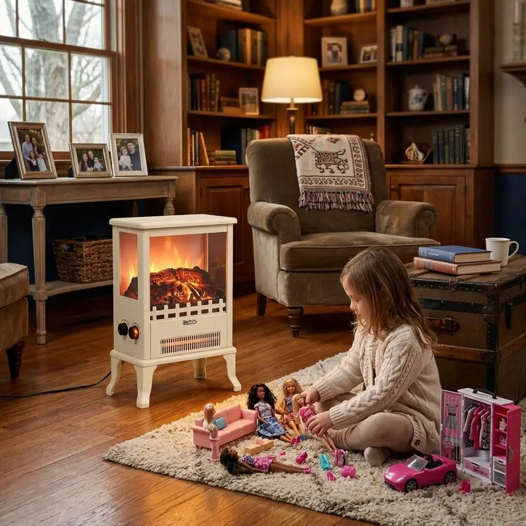 Tacleekii 19" 1500W Infrared Electric Fireplace Freestanding Heater 3-sided View, Realistic 3D LED Flames, 400-1000 Sq. Ft. Heating, Anti-overheating Tipping