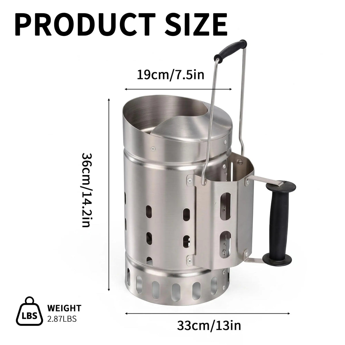 Stainless Steel Charcoal Chimney Starter With Heat Resistant Handle