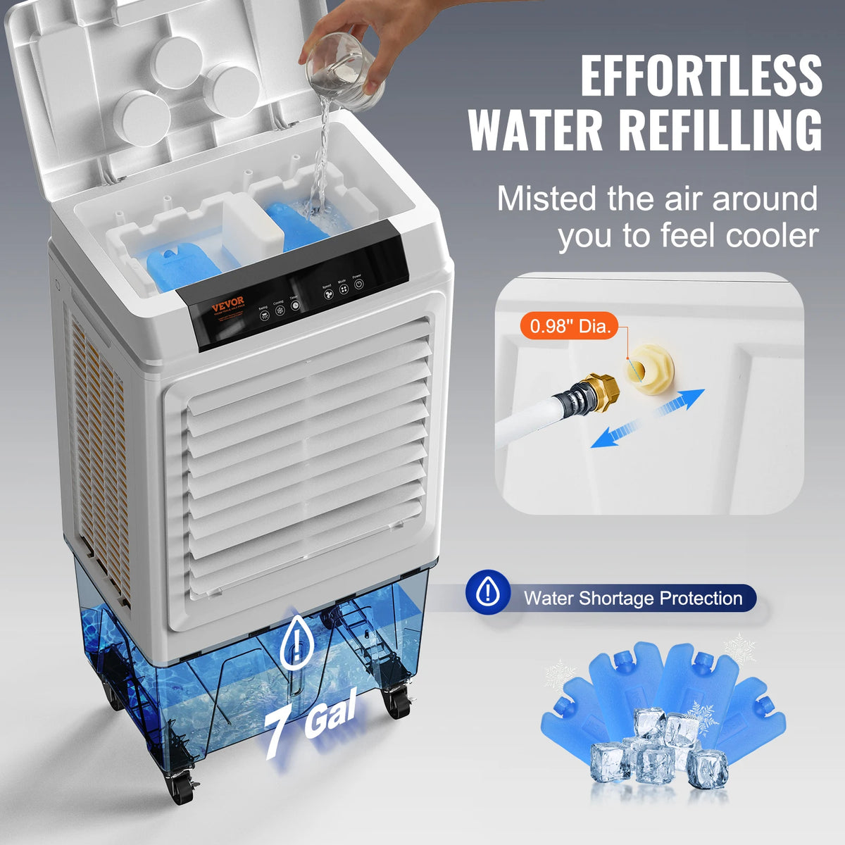 SucceBuy Evaporative Air Cooler Oscillating Swamp Cooler with Adjustable 3 Speeds and 12 H Timer Portable for Indoor Outdoor Use