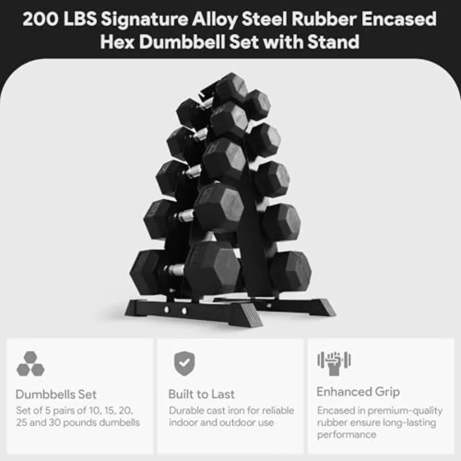 Rubber Coated Hex Dumbbells And A Frame Rack For Training