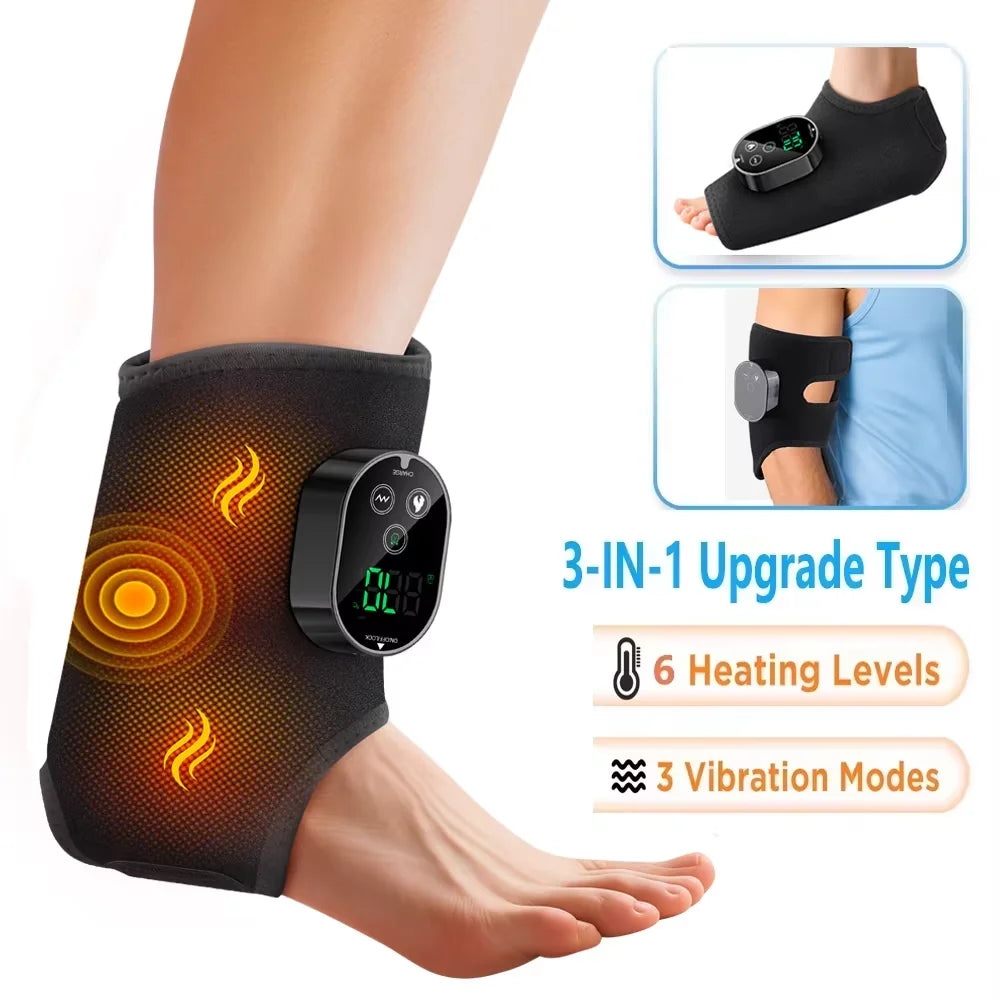 Electric 3-in-1 Ankle Calf Foot Vibration Massager 6 Levels Hot Compress Massage Ankle Brace Plantar Fascia Foot Muscle Relax