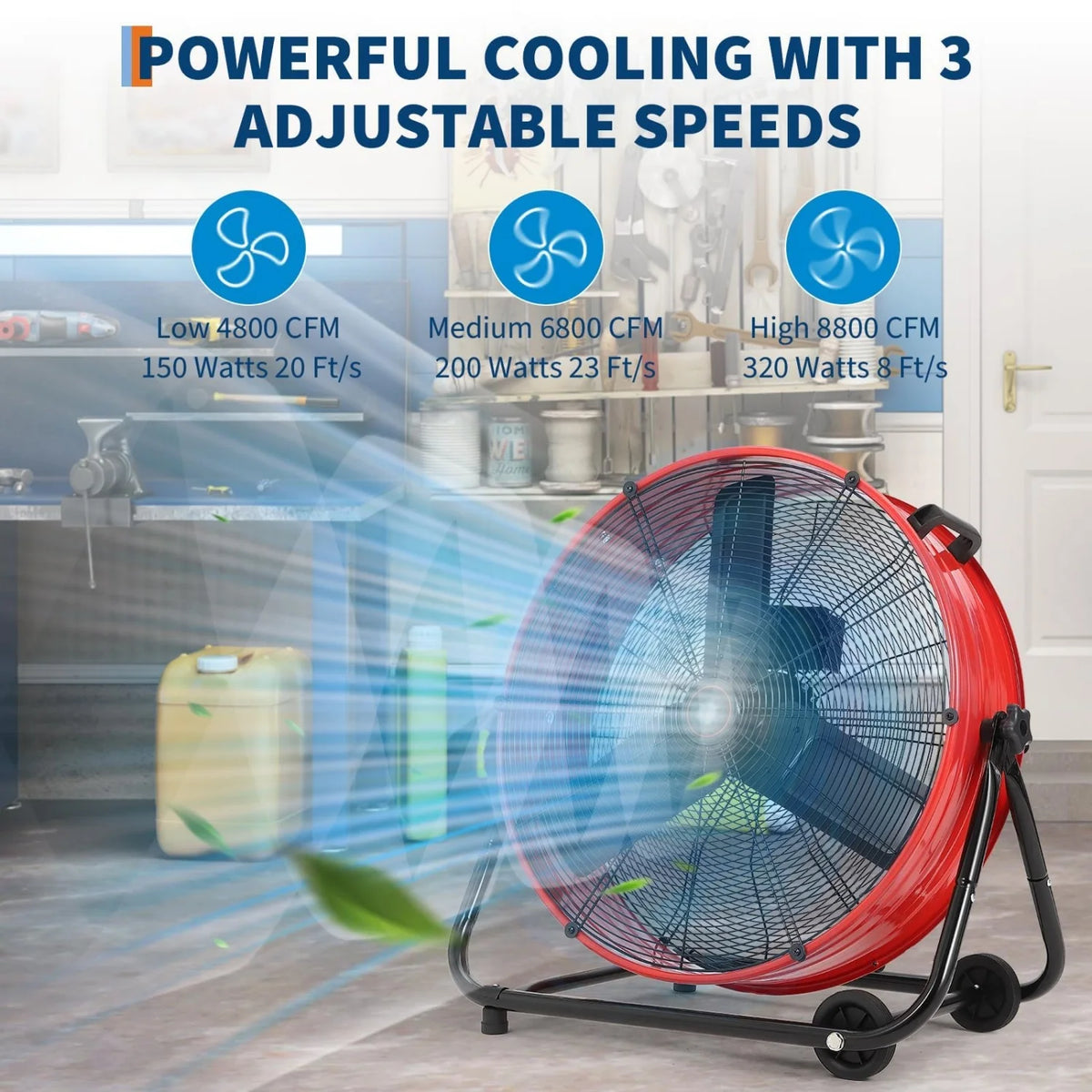 Acekool Industrial Drum Fan High Speed Air Circulator With Casters