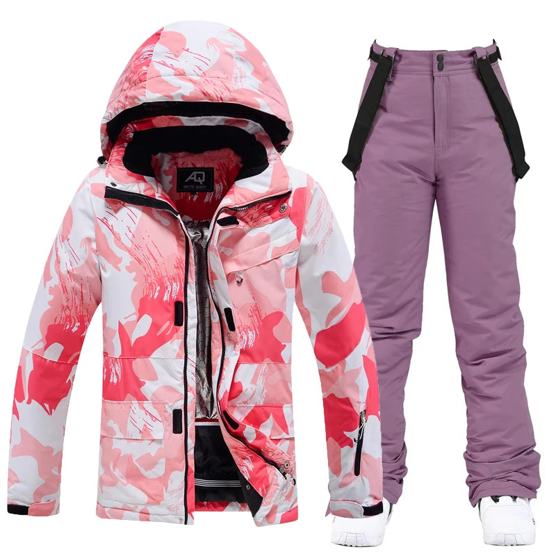 Fashion, Women's, Waterproof Snow Suit Sets, Snowboarding Clothing, Ski Costumes, Winter Wear, Jacket, Strap Pant, Girl's