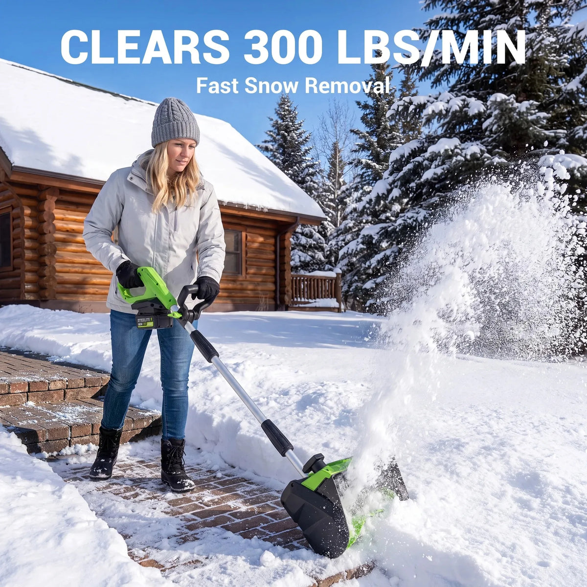 Deli 21V Cordless Snow Blower 13 Inch Battery Powered with Adjustable Handle Directional Plate 4.0Ah Battery Charger for Sidewalk