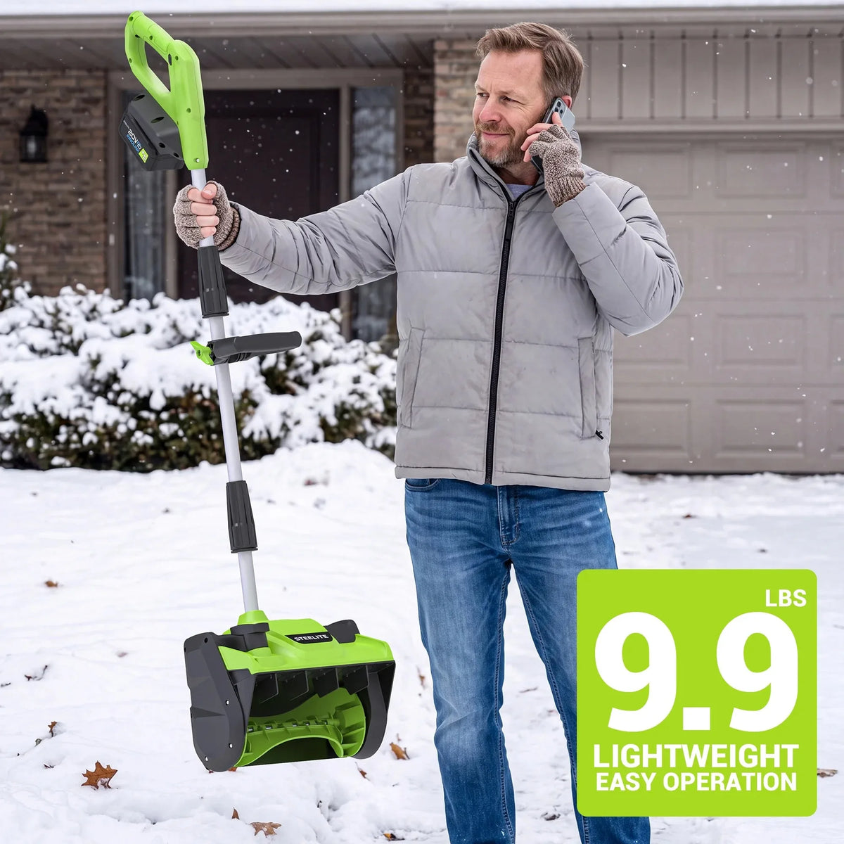 Deli 21V Cordless Snow Blower 13 Inch Battery Powered with Adjustable Handle Directional Plate 4.0Ah Battery Charger for Sidewalk
