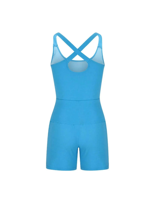 Womens Sleeveless Cross Back Workout Romper With Padded Bra