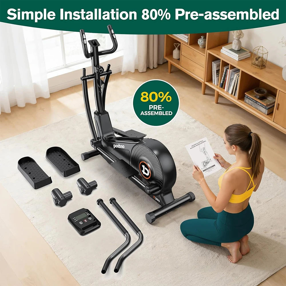 Pooboo Elliptical Machine, Elliptical Exercise Machine with 16-Level Resistance&Quiet Magnetic Driving System,15-17IN Stride,350LB Capacity