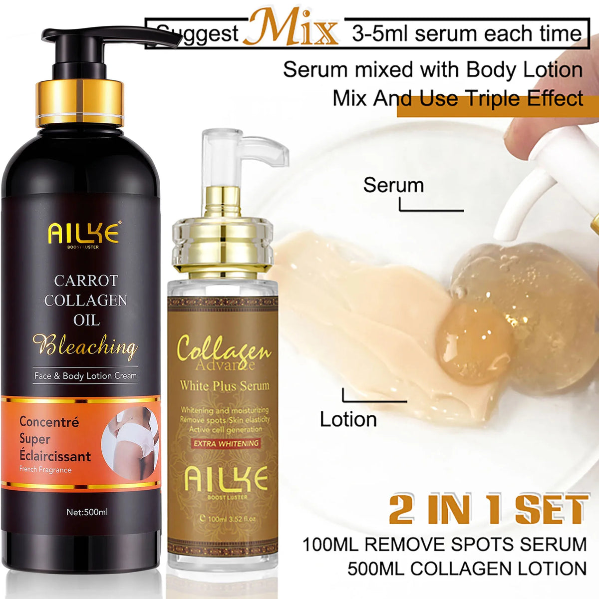 AILKE Whitening And Moisturizing Body Lotion, For Dark And Black Skin ,With Collagen Cleaning Skin, Reduce Dark Spots, 500ml