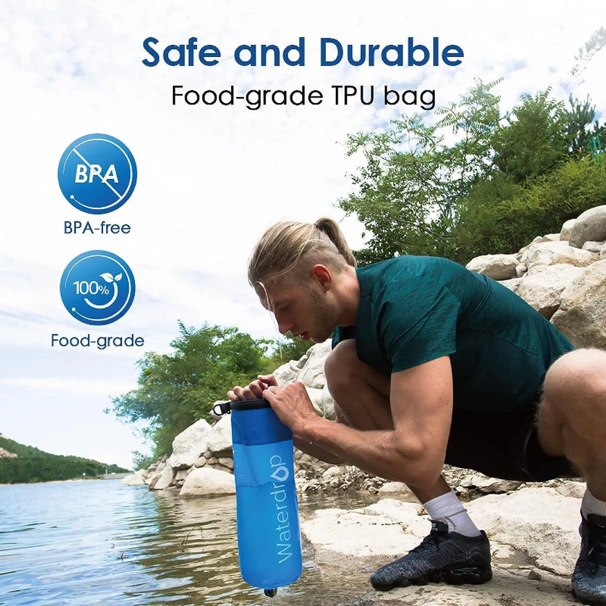 Waterdrop Gravity Water Bag, Compatible with Water Filter Straw | for Camping, Travel, Backpacking, Hiking and Emergency, Flex Foldable, 1.5 Gallon, with Outlet Tube