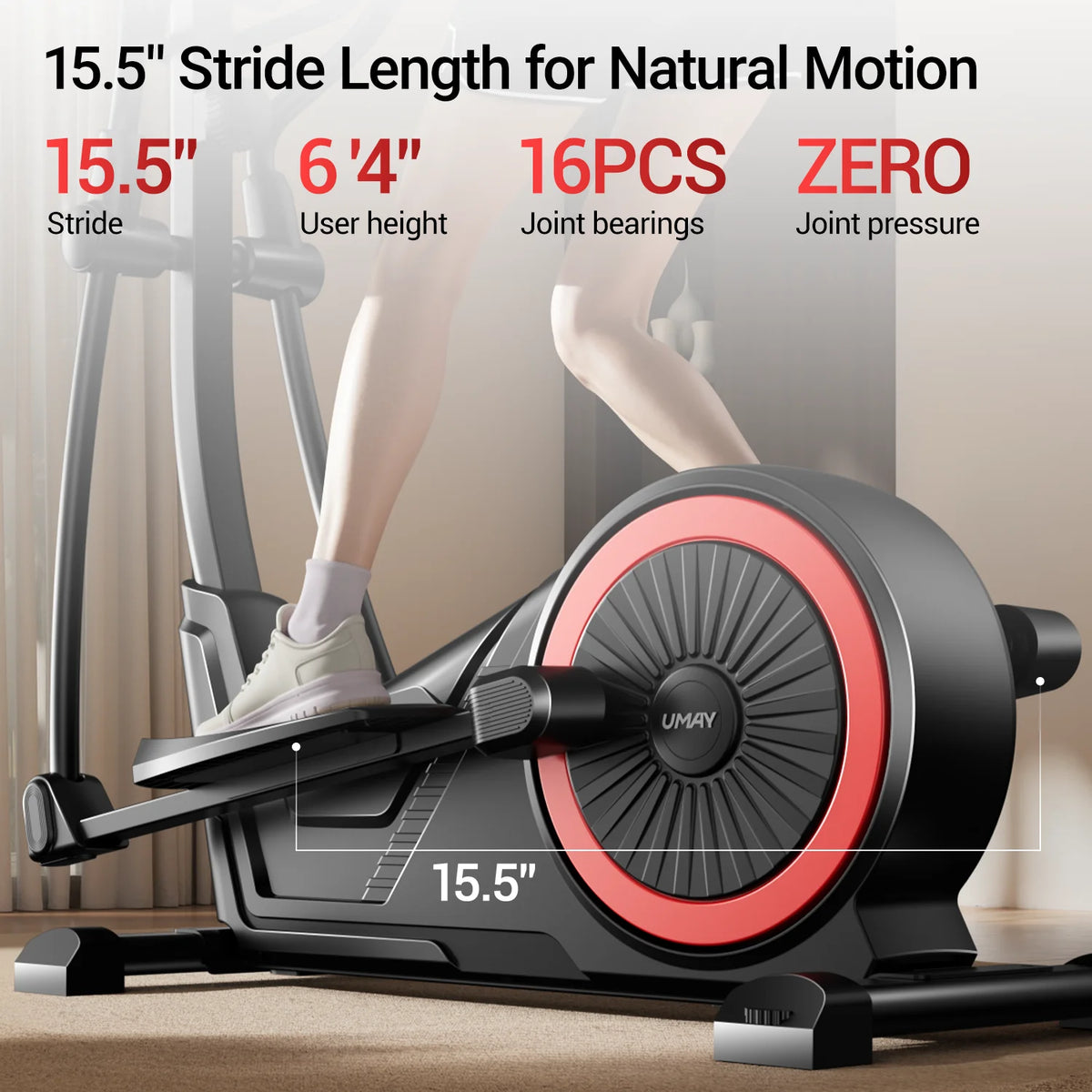 UMAY ET70 Elliptical Exercise Machine with 16 Levels Resistance, Hyper-Silent Magnetic Elliptical Machine for Home with 15.5" Stride & Heart Rate Grips and LCD Monitor, 350LBS Weight Capacity