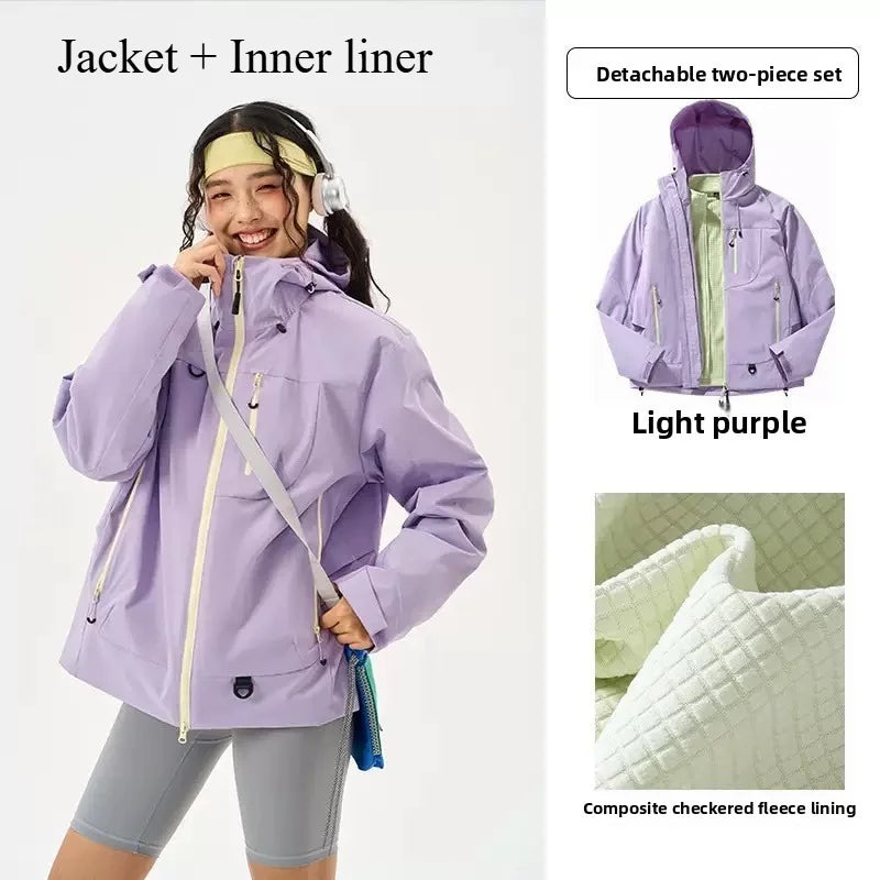 Empty Mountain Rain Hard Shell Windproof and Waterproof Functional Outdoor Three-in-One Hooded Mountaineering Jacket Men Women