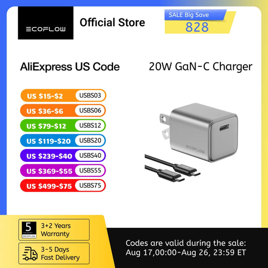 EcoFlow GaN USB C Charger With Foldable Plug For Devices