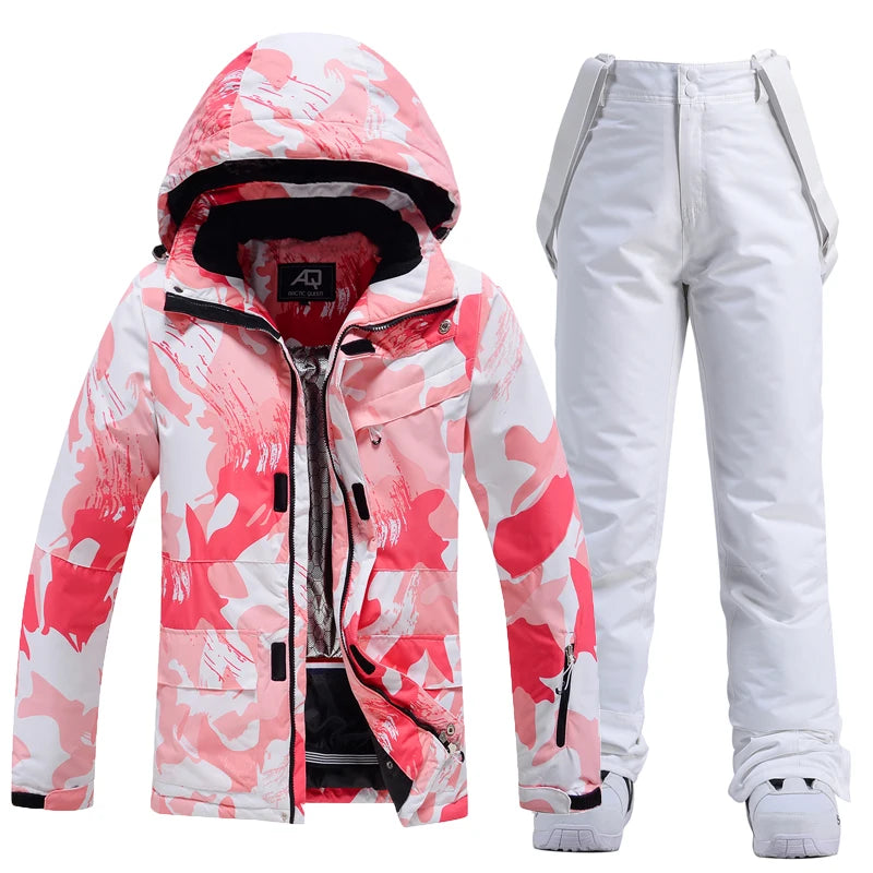 Fashion, Women's, Waterproof Snow Suit Sets, Snowboarding Clothing, Ski Costumes, Winter Wear, Jacket, Strap Pant, Girl's
