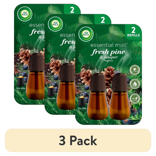 (3 pack) Air Wick Essential Mist Scented Oil Cordless Diffuser Refills, Fresh Pine and Juniper, 2 Count