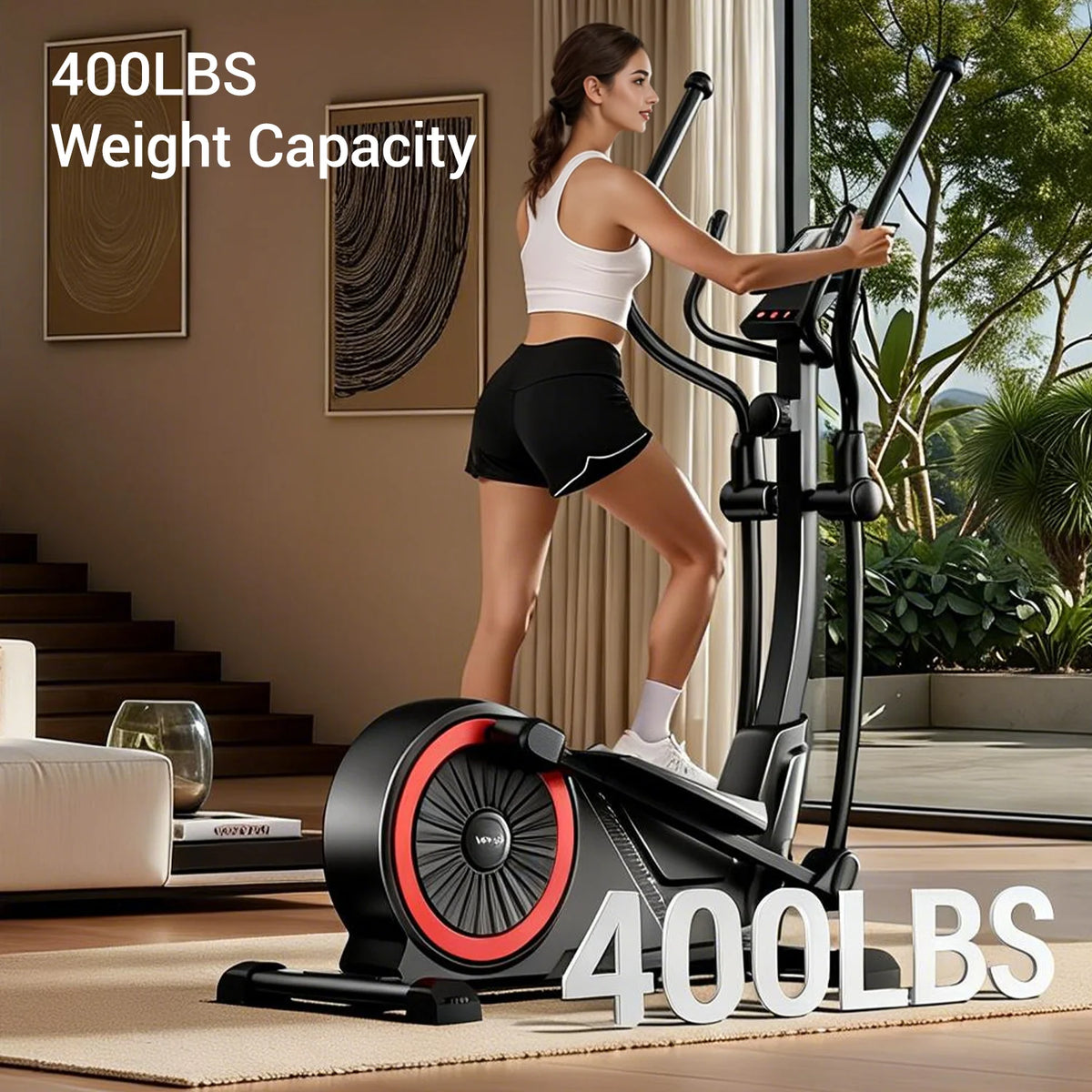 UMAY ET70 Elliptical Exercise Machine with 16 Levels Resistance, Hyper-Silent Magnetic Elliptical Machine for Home with 15.5" Stride & Heart Rate Grips and LCD Monitor, 350LBS Weight Capacity