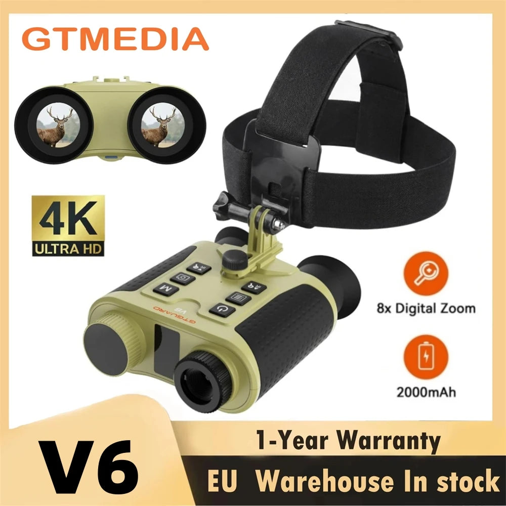 V6 Infrared Night Vision Binoculars Goggles 4K 8X Digital Zoom Head Mounted Telescope 32GB Memory Card,Photo & Video For Hunting