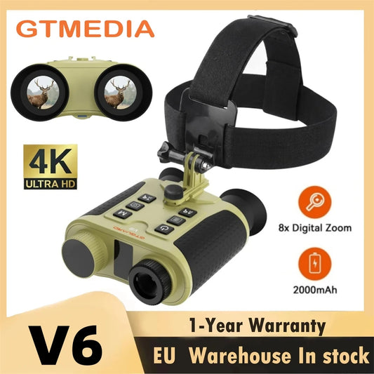 V6 Infrared Night Vision Binoculars Goggles 4K 8X Digital Zoom Head Mounted Telescope 32GB Memory Card,Photo & Video For Hunting