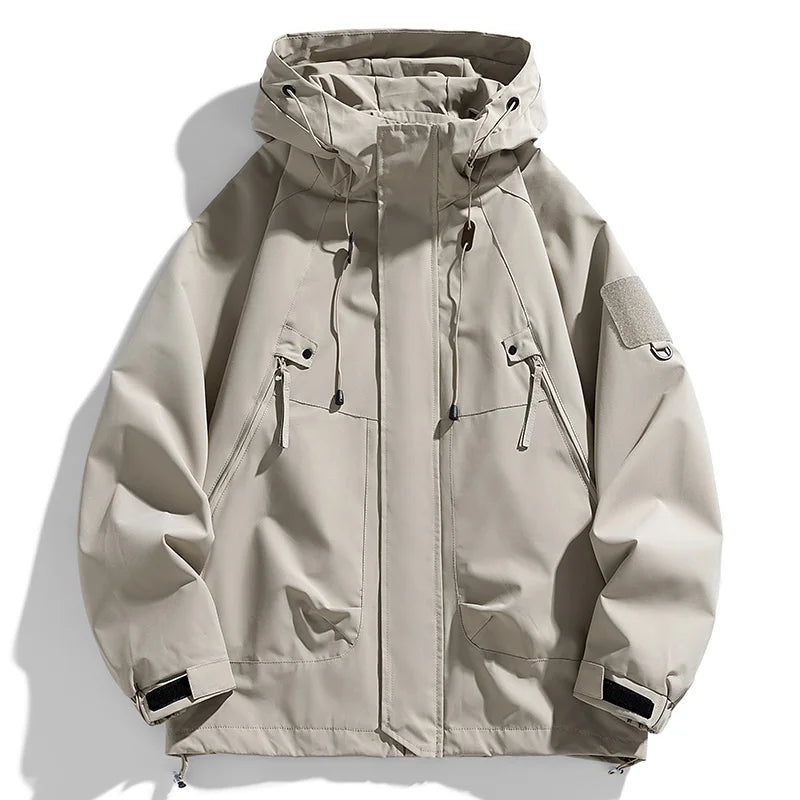 Outdoor Men's Jacket Hooded Zipper Windbreakers Cargo Coat Windproof Bomber Camping Loose Thin Softshell Hooded Hiking Jacket