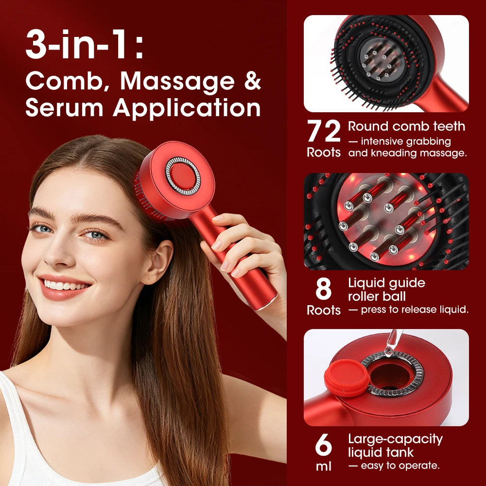 Electric Red Light Scalp Massage Comb, 3 Modes USB Rechargeable Hair Scalp Massager with 8 Roller Balls for Scalp Relaxation