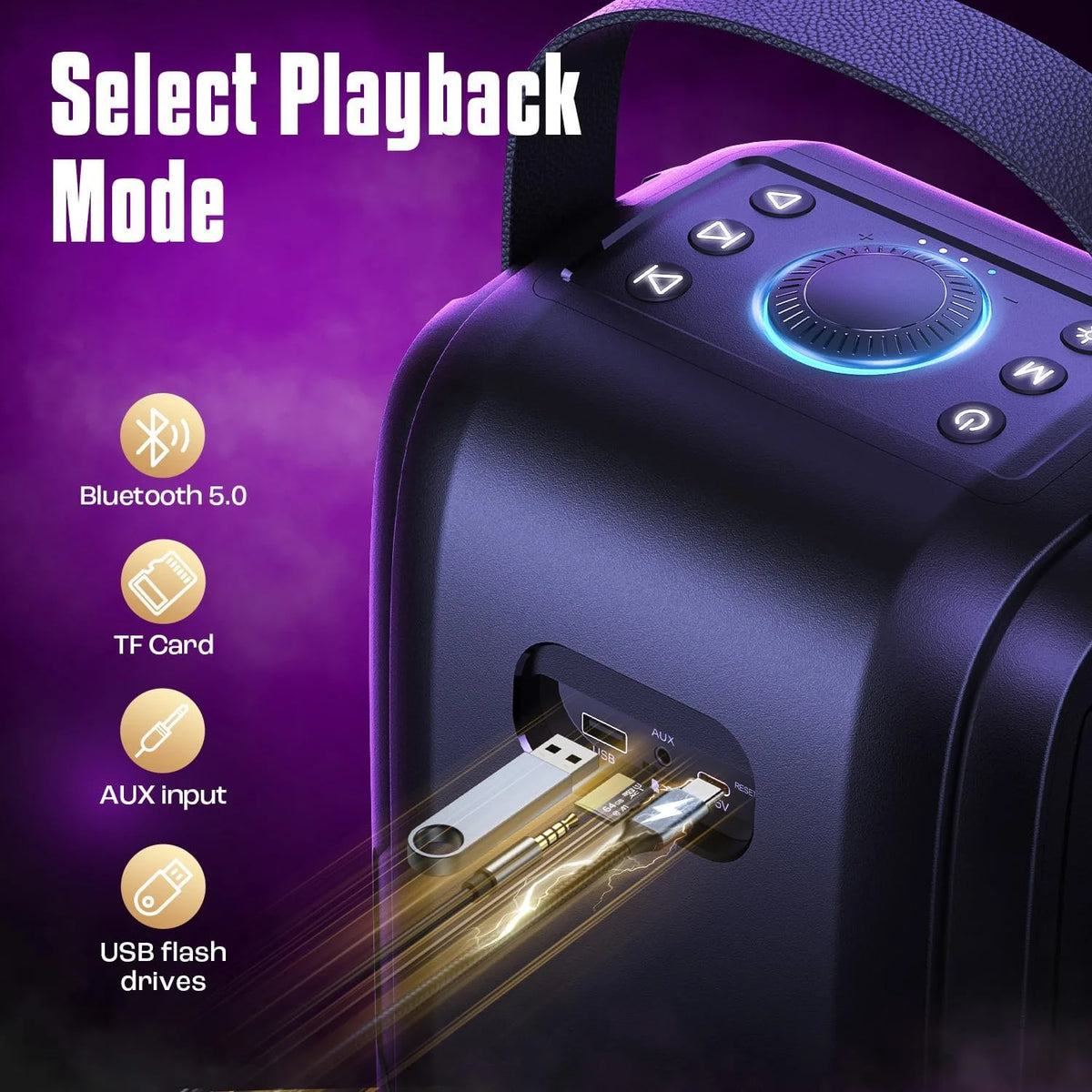W-King Portable Bluetooth Party Speaker With Subwoofer And USB Playback