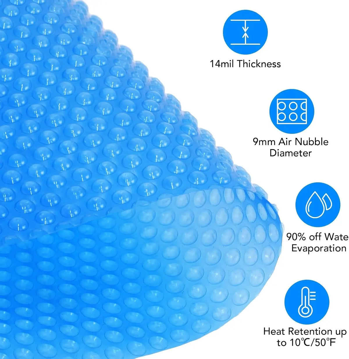 12 Mil Solar Pool Blanket 20x40 ft – Heat-Retaining Cover for Rectangular In-Ground and Above-Ground Pools, Blue Bubble