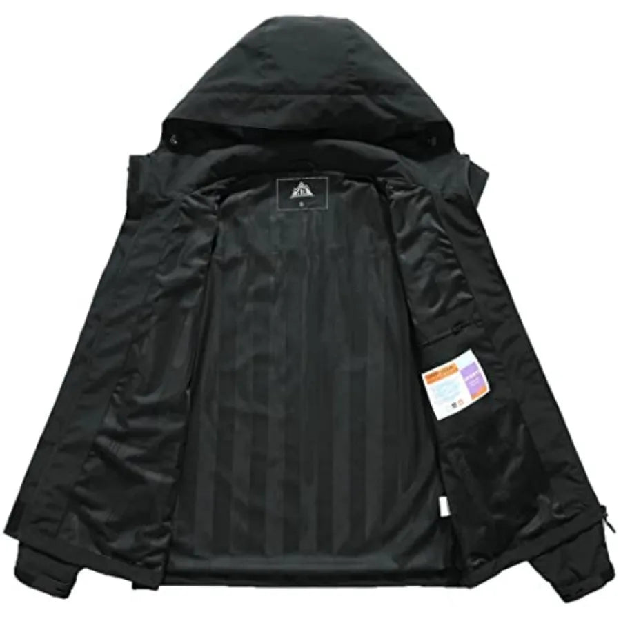 MOERDENG Womens Waterproof Hooded Rain Jacket And Hiking Windbreaker