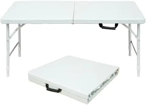 Folding Table 4ft Height Adjustable Heavy-Duty Plastic 300lb Steel Frame | Portable Foldable Table with Carry Handle,Anti-Slip Feet,Waterproof & Easy to Clean,300LBS Weight Capacity for Indoor Outdoor