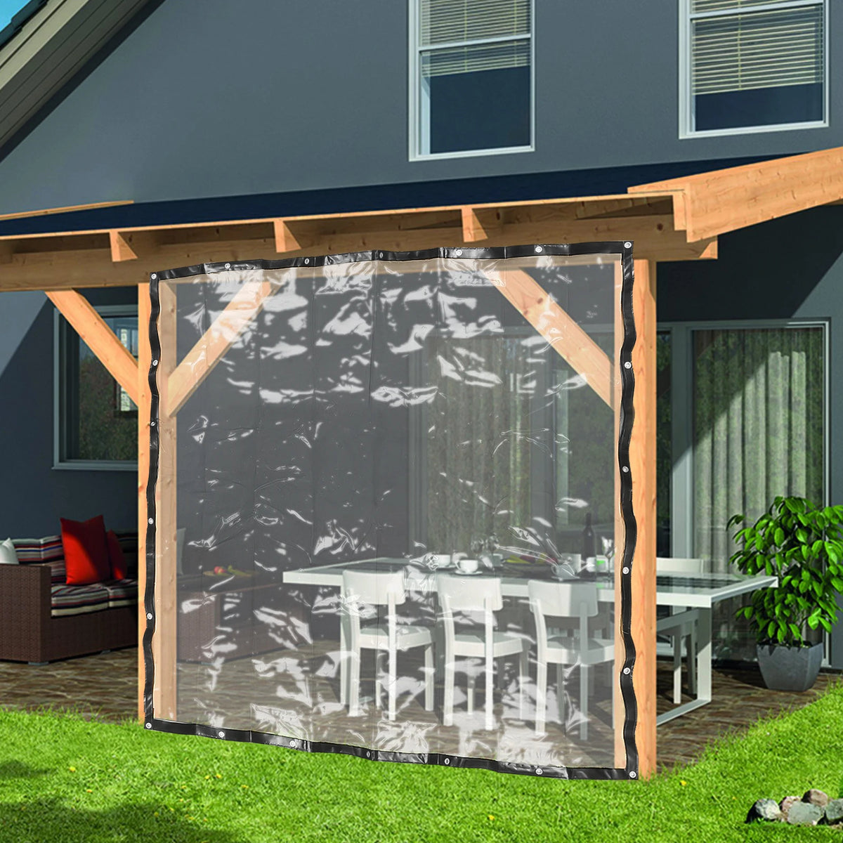 Clear PVC Tarpaulin, 0.5mm 8x10ft Waterproof Transparent Tarp with Metal Grommets, Low Temp Resistant Windproof Cover for Balcony Outdoor Awning