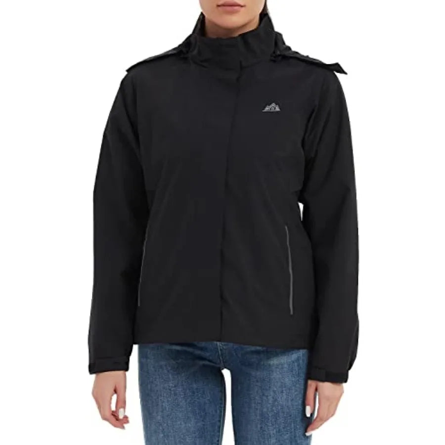 MOERDENG Womens Waterproof Hooded Rain Jacket And Hiking Windbreaker