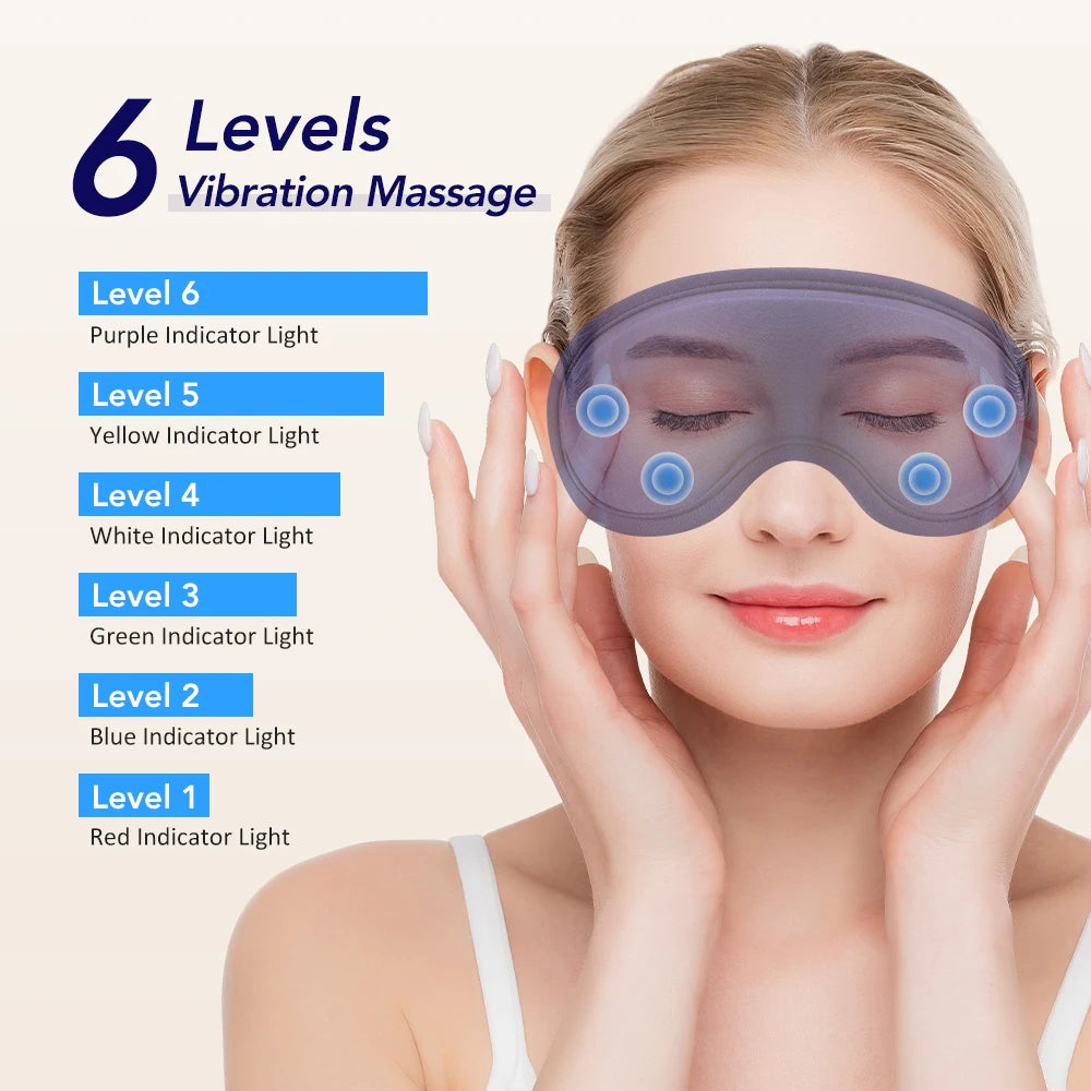 Heated Eye Massager Mask, 5 Temperature Settings 6 Vibration Intensities, 3D Shaped Relaxation Sleep Mask with Smart Timer