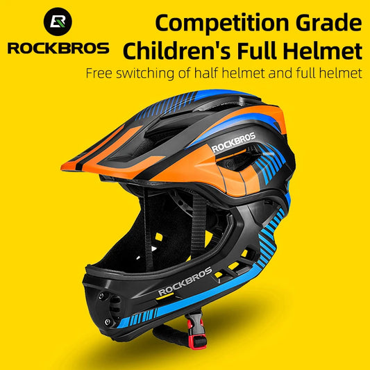 ROCKBROS Child Cycling Helmet Impact Resistant Cross Helmet Detachable Full Face Helmet Safety Protection Bicycle Scooter Helmet
