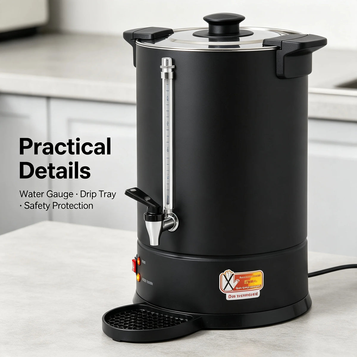 Commercial Electric Coffee Pot 15L/3.96Gal Hot Water Dispenser, Stainless Steel Coffee Urn with 1500W Fast Heating & Insulation for Restaurant Office Hotel, Black