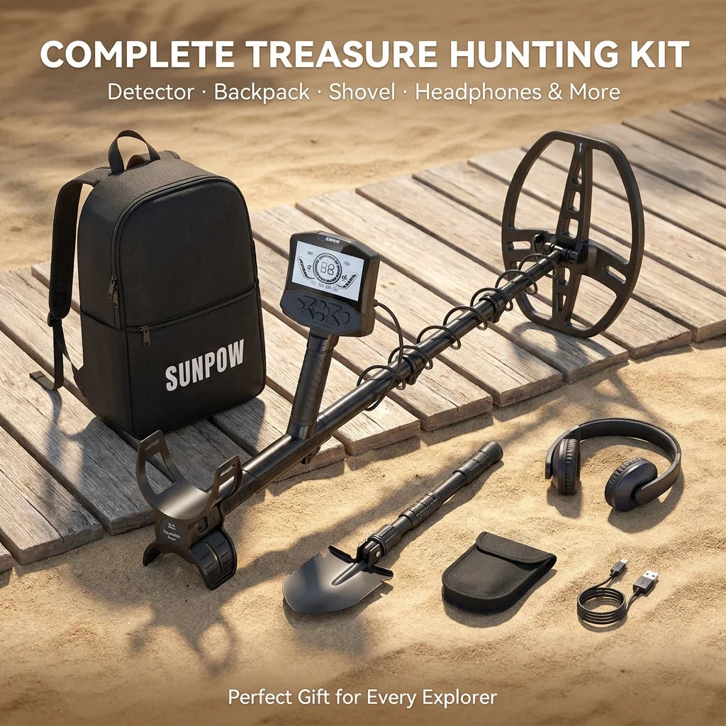 SUNPOW Professional Underground Metal Detector for Adults, Rechargeable, 11" IP68 Waterproof Double D Coil, High Accuracy Gold Detector with Large Backlit LED Display for Outdoor Treasure Hunting, Beach Field Yard Relic Coin