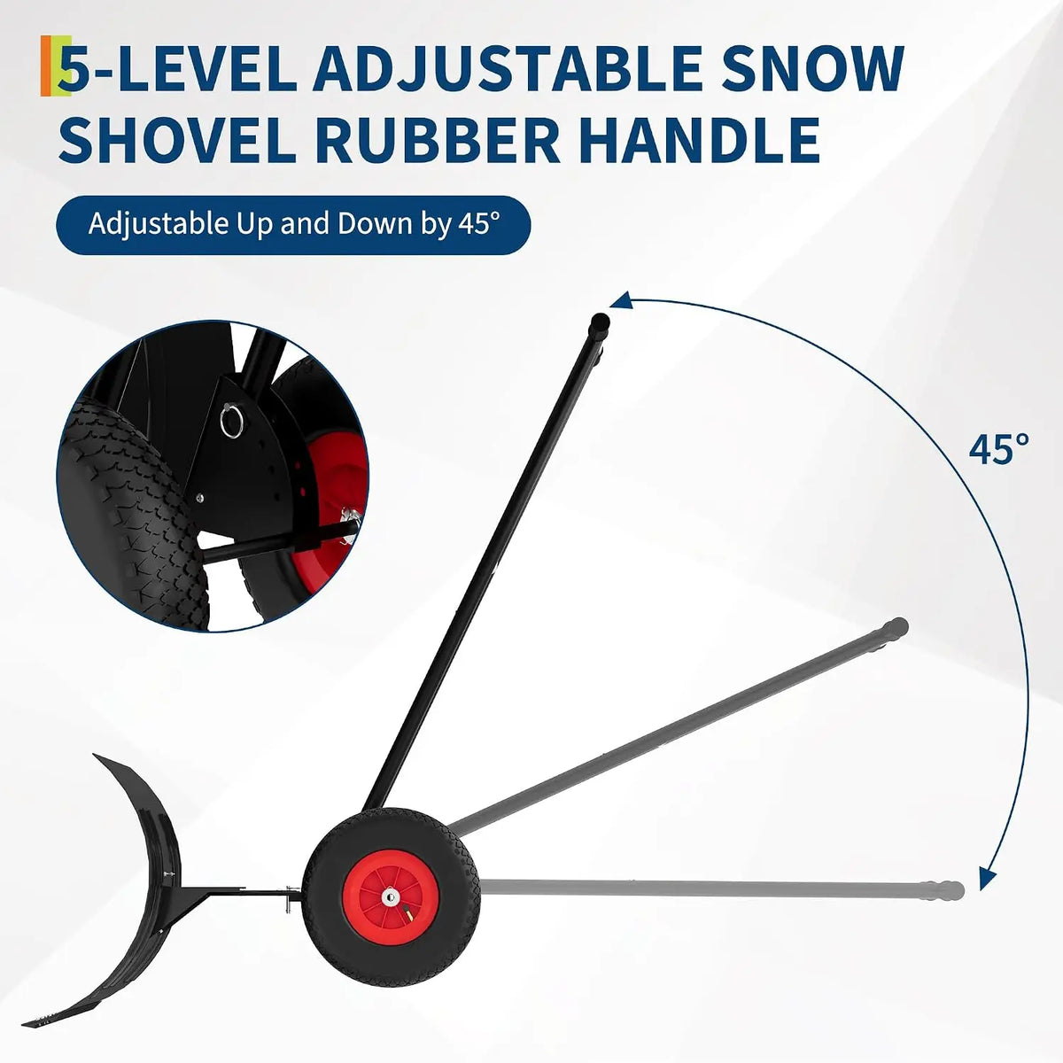 Home Metal Snow Pusher with Wheels Adjustable Angle & Height Handle Ergonomic Double-Rod Design for Effortless Driveway & Sidewalk Clearing