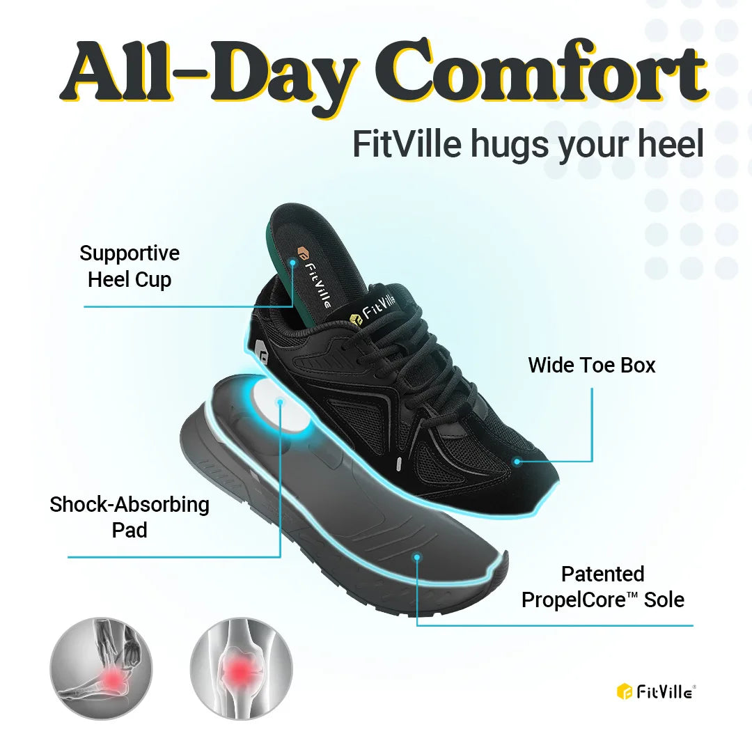 FitVille Men's Walking Shoes With Arch Support And Heel Relief