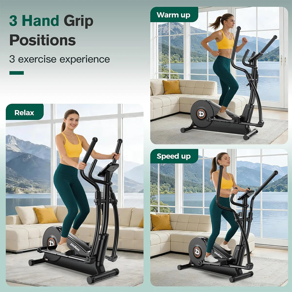 Pooboo Elliptical Machine, Elliptical Exercise Machine with 16-Level Resistance&Quiet Magnetic Driving System,15-17IN Stride,350LB Capacity