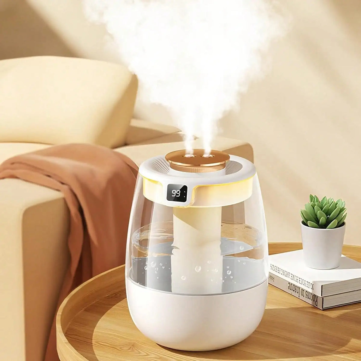 Double Spray Humidifier,1L Silent USB Digital Display Humidifier With 2 Mist Modes & Night Light For Car Office Home Room