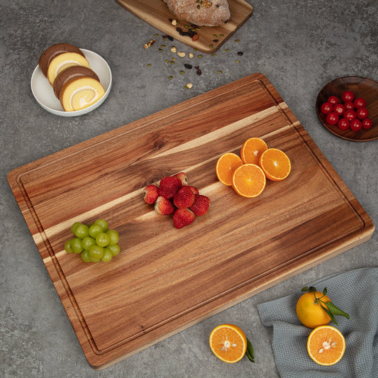 Acacia Cutting Board for Kitchen with XXL Extra Large Charcuterie Cheese Platter Serving Tray, Extra Large Butcher Block, Reversible Chopping Board with Juice Groove
