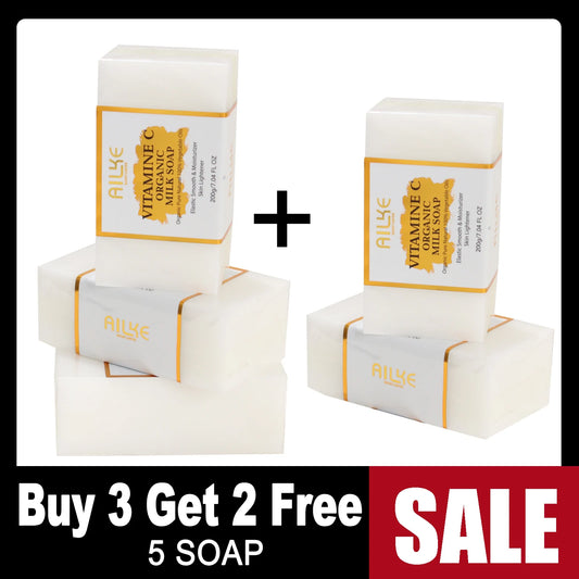AILKE Vitamin C Organic Milk Soap Bar, Whitening, Reduce Dark Spots, Wrinkles, Smooth & Soften Skin, for Face, Body, 200g/7 oz