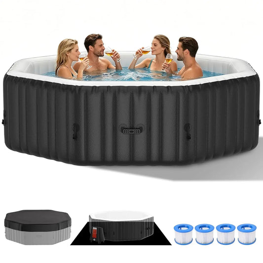 4-6 Person Inflatable Hot Tub, Polygon Portable Blow Up Hot Tub, Leak-Proof PVC Outdoor Spa with 130 Strong Air Jets,, Custom